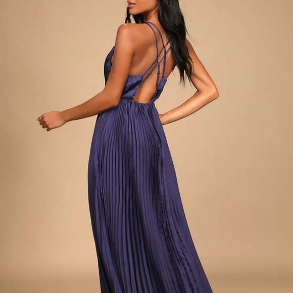 Lulus Indigo Blue(purple) Pleated Satin Maxi Dress, NWT,  Size S - Picture 1 of 4